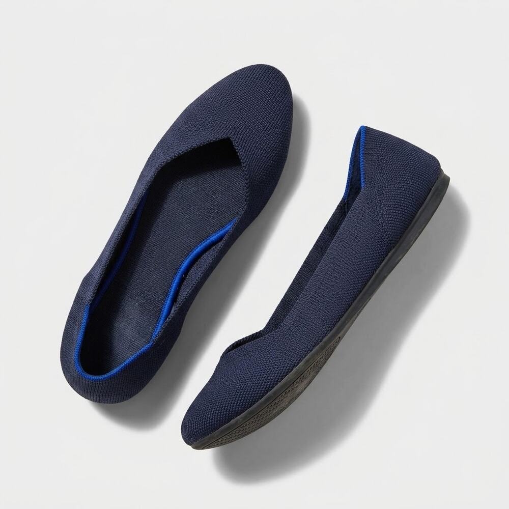 Rothy's The Flat Round Toe Ballet Shoes Solid Navy Blue Slip On Womens Size 6.5
